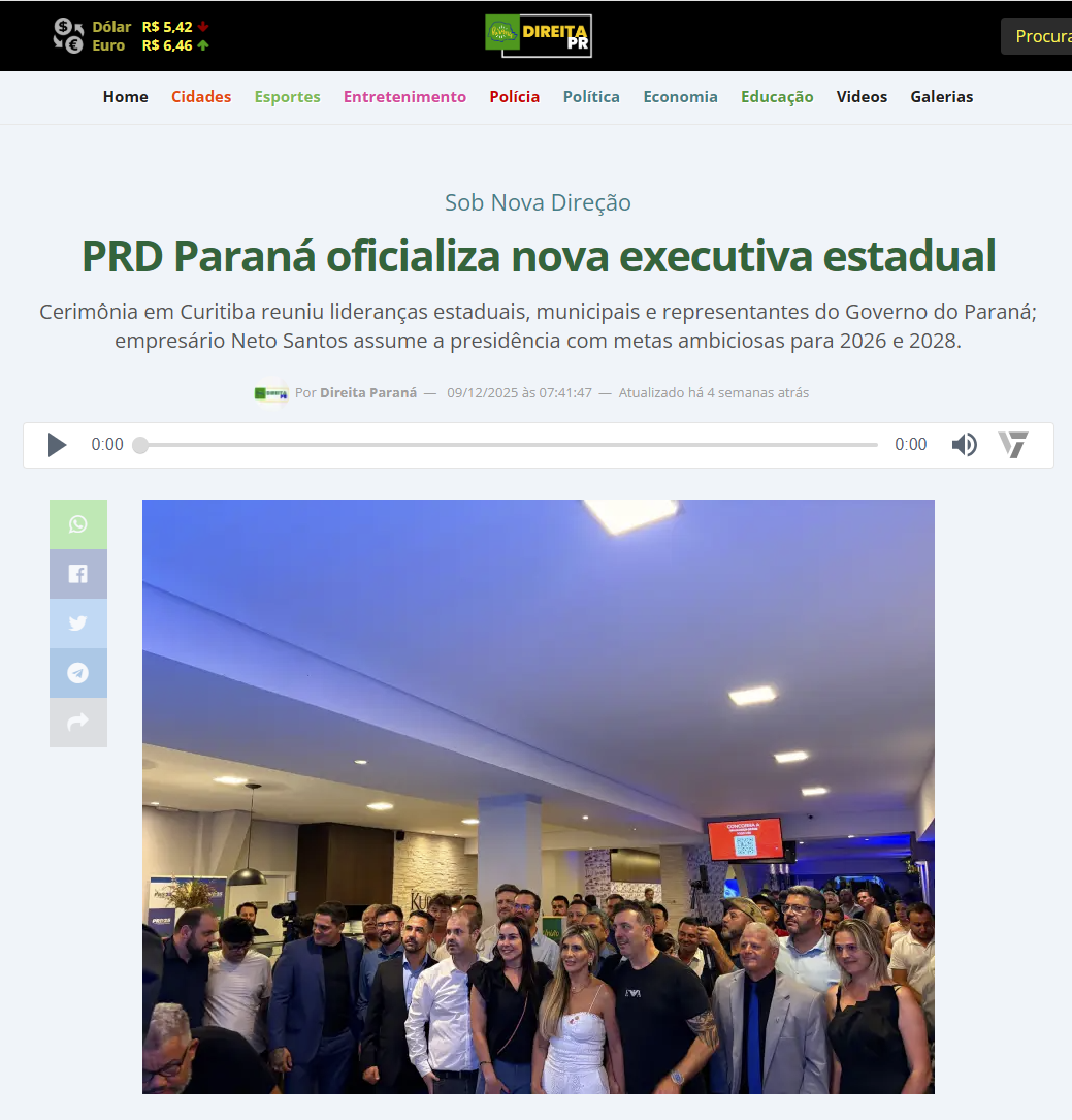PRD Paraná oficializa nova Executiva Estadual e anuncia nova presidência